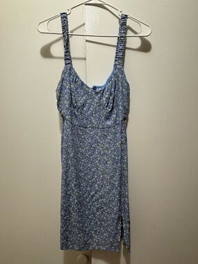Aeropostale Blue Floral Midi Dress with Ruched Straps